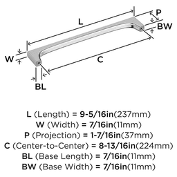 224mm Merced Cabinet Pull, Polished Chrome Alt 1 - Image
