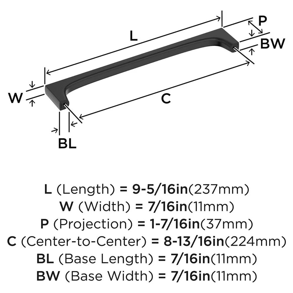 224mm Merced Cabinet Pull, Matte Black Alt 1 - Image