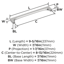 224mm Merced Cabinet Pull, Polished Nickel Alt 1 - Image