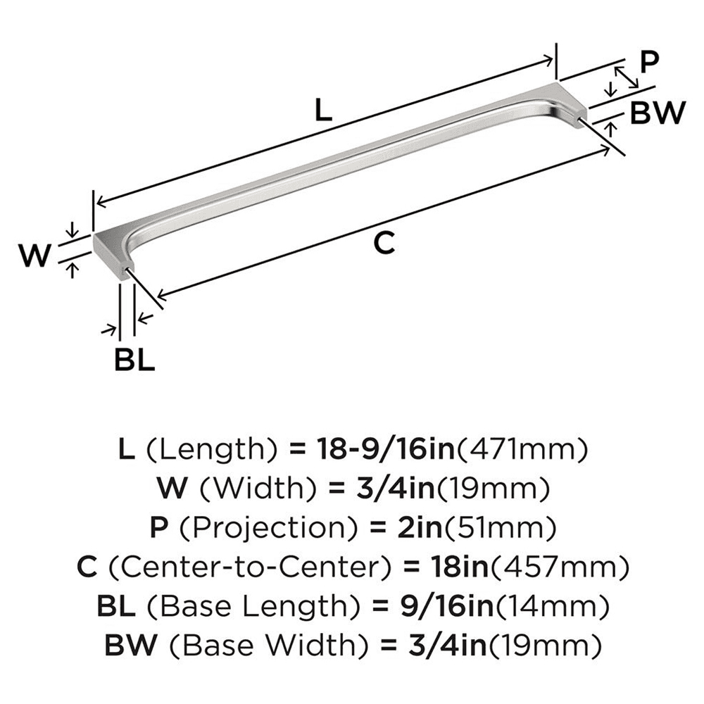 457mm Merced Appliance Pull, Satin Nickel Alt 1 - Image