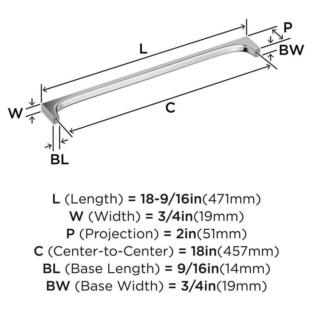 457mm Merced Appliance Pull, Polished Nickel Alt 1 - Image