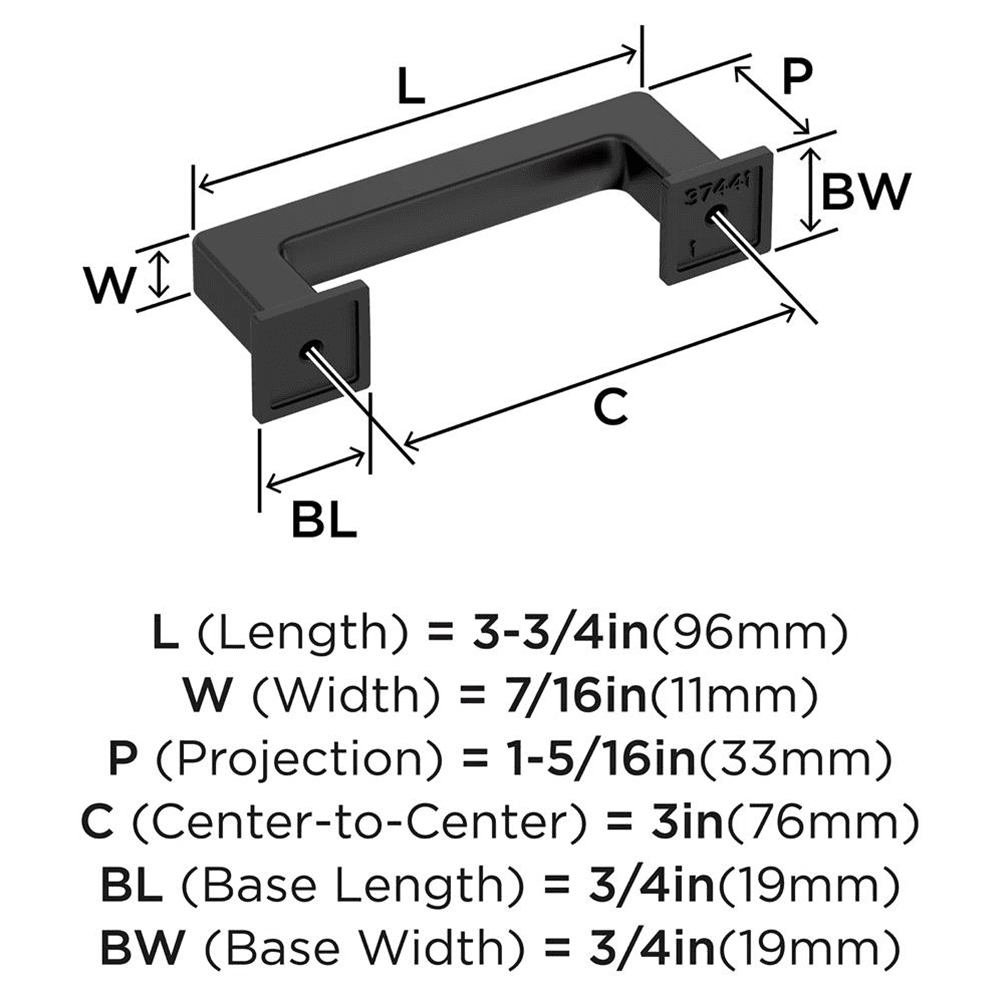 376mm Lintel Cabinet Pull, Matte Black Alt 1 - Image