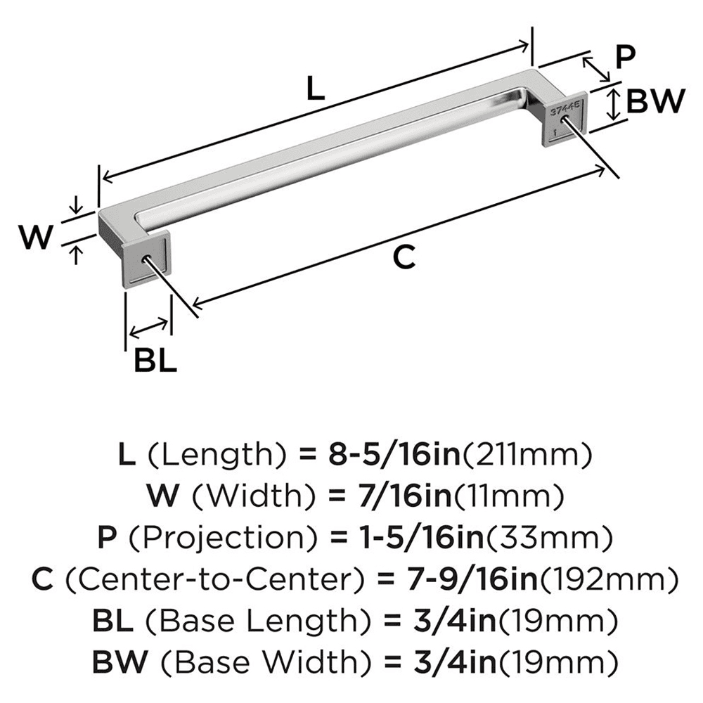 192mm Lintel Cabinet Pull, Polished Chrome Alt 1 - Image