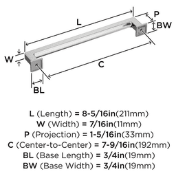 192mm Lintel Cabinet Pull, Polished Chrome Alt 1 - Image