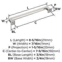 192mm Lintel Cabinet Pull, Satin Nickel Alt 1 - Image