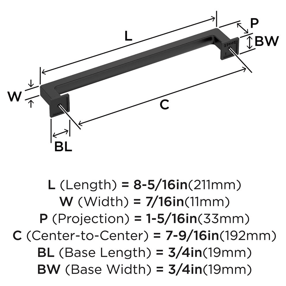 192mm Lintel Cabinet Pull, Matte Black Alt 1 - Image
