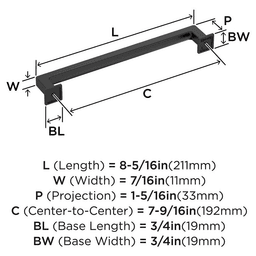 192mm Lintel Cabinet Pull, Matte Black Alt 1 - Image