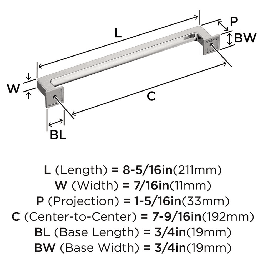 192mm Lintel Cabinet Pull, Polished Nickel Alt 1 - Image