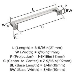 192mm Lintel Cabinet Pull, Polished Nickel Alt 1 - Image
