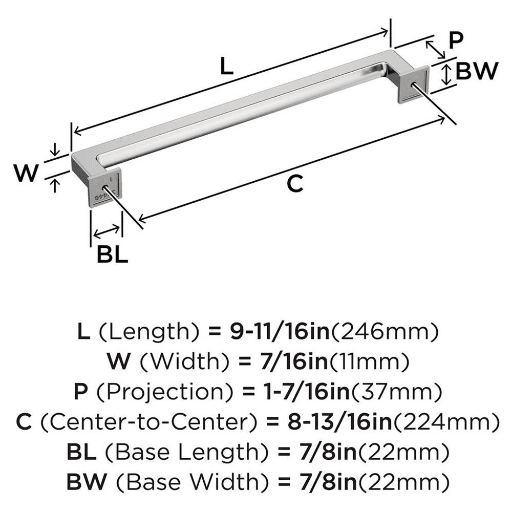 224mm Lintel Cabinet Pull, Polished Chrome Alt 1 - Image