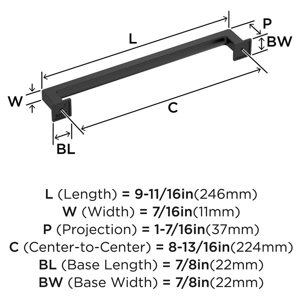 224mm Lintel Cabinet Pull, Matte Black Alt 1 - Image