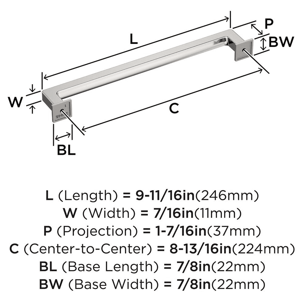 224mm Lintel Cabinet Pull, Polished Nickel Alt 1 - Image