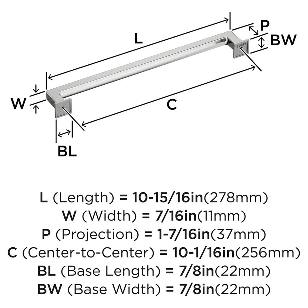 256mm Lintel Cabinet Pull, Polished Chrome Alt 1 - Image