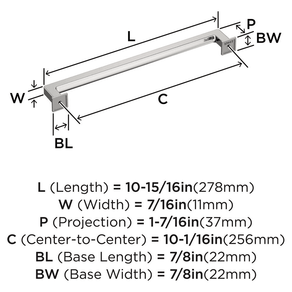 256mm Lintel Cabinet Pull, Polished Nickel Alt 1 - Image