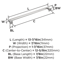 320mm Lintel Cabinet Pull, Polished Nickel Alt 1 - Image