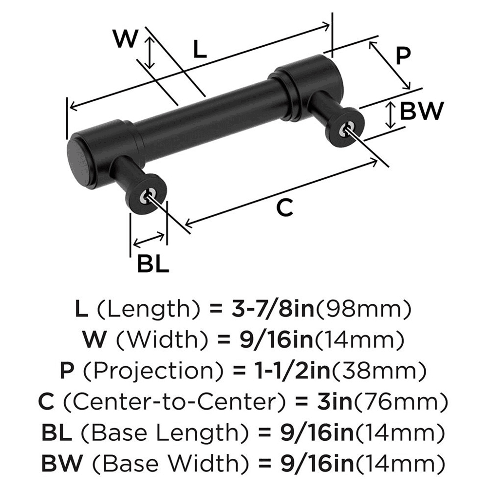 76mm Faircrest Cabinet Pull, Matte Black Alt 1 - Image