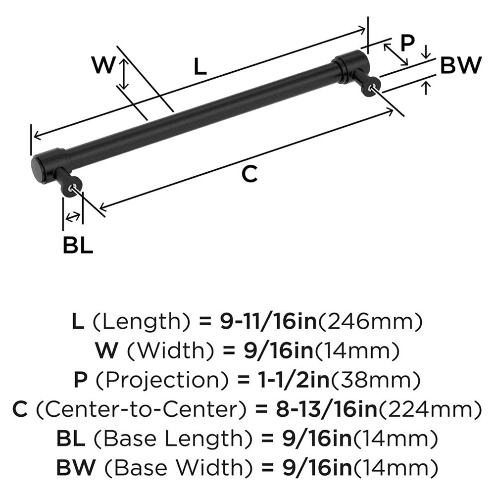 224mm Faircrest Cabinet Pull, Matte Black Alt 1 - Image