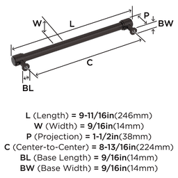 224mm Faircrest Cabinet Pull, Oil-Rubbed Bronze Alt 1 - Image