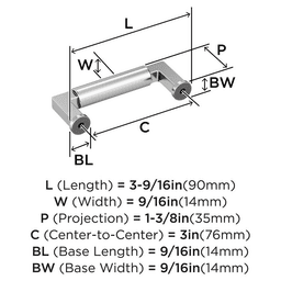 76mm Balon Cabinet Pull, Polished Chrome Alt 1 - Image