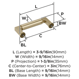 76mm Balon Cabinet Pull, Golden Champagne Alt 1 - Image