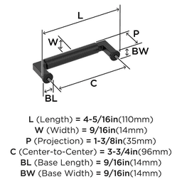 96mm Balon Cabinet Pull, Matte Black Alt 1 - Image