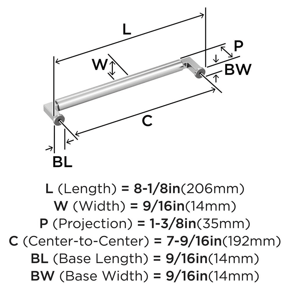 192mm Balon Cabinet Pull, Polished Chrome Alt 1 - Image