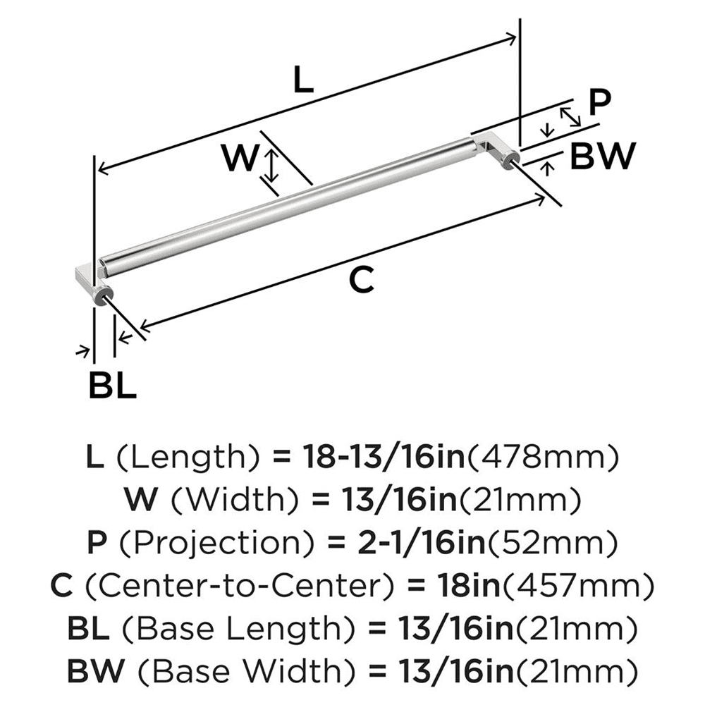 457mm Balon Appliance Pull, Polished Nickel Alt 1 - Image