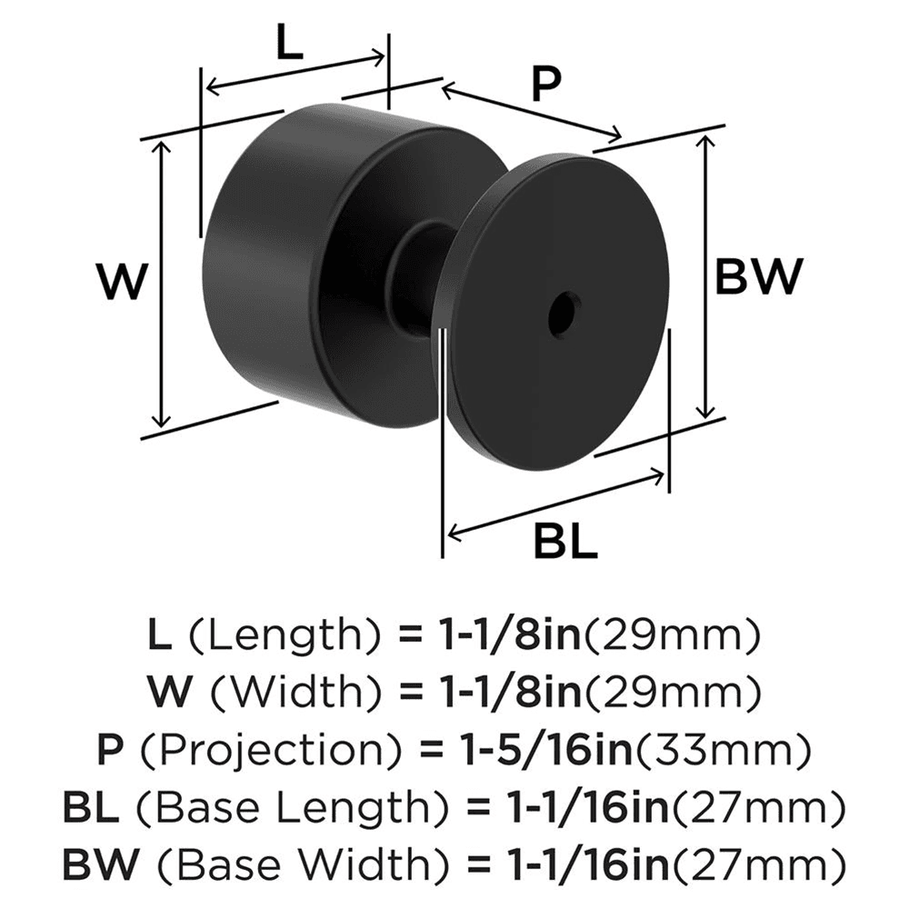 1-1/8" Balon Cabinet Knob, Matte Black Alt 1 - Image