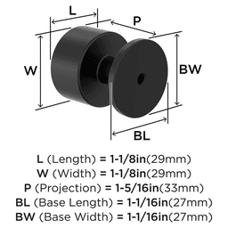 1-1/8" Balon Cabinet Knob, Matte Black Alt 1 - Image