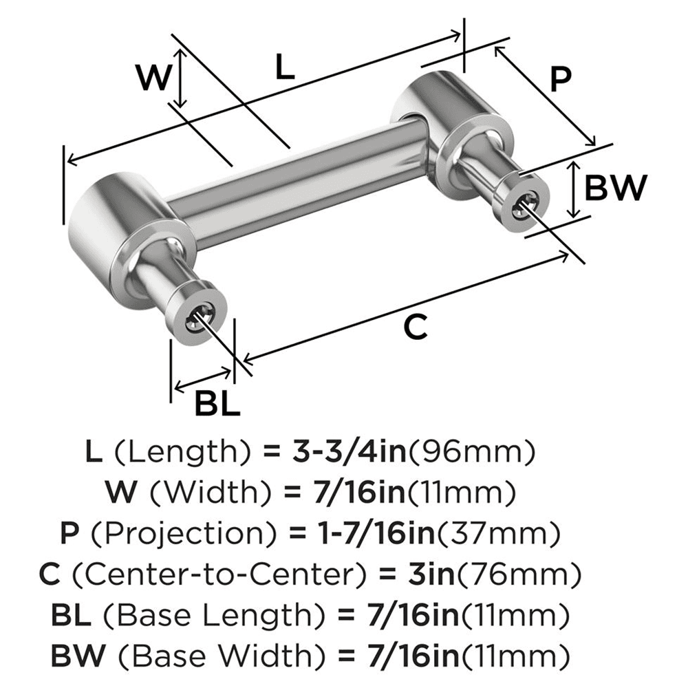76mm Dupont Circle Cabinet Pull, Polished Chrome Alt 1 - Image