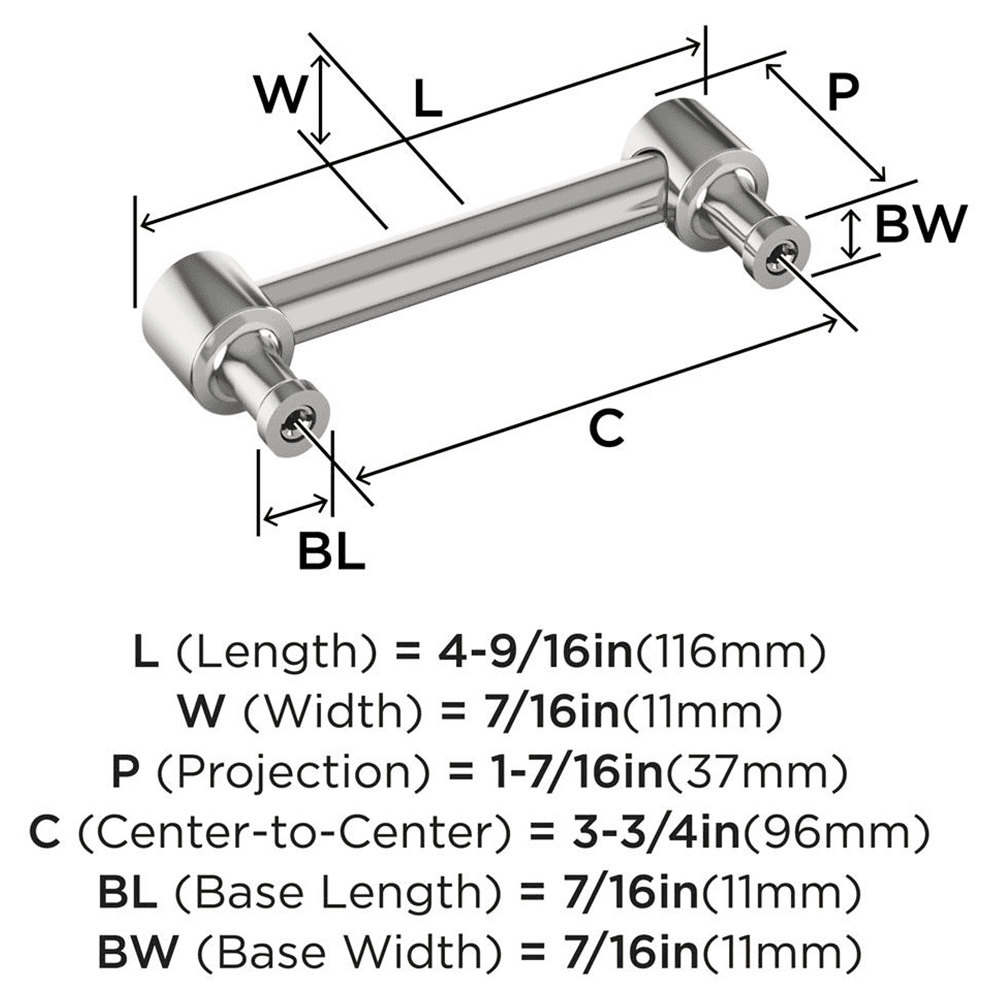 96mm Dupont Circle Cabinet Pull, Polished Chrome Alt 1 - Image