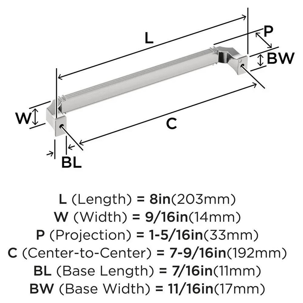 192mm Townsend Cabinet Pull, Polished Chrome Alt 1 - Image