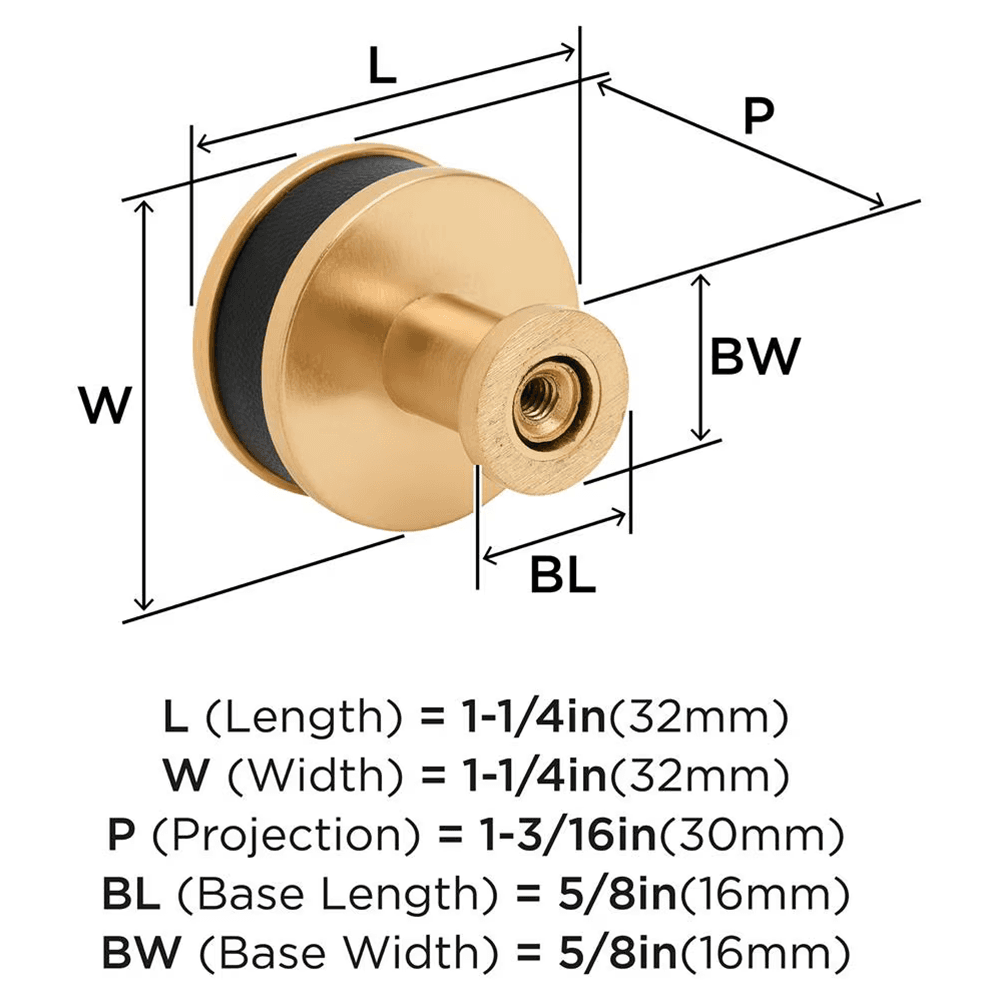 32mm Fairlane Cabinet Knob, Black Leather/Champagne Bronze Alt 1 - Image