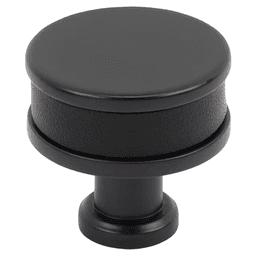 32mm Fairlane Cabinet Knob, Black Leather/Matte Black Main - Image