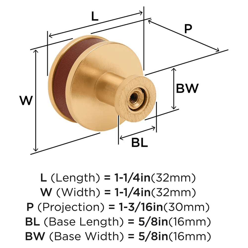 32mm Fairlane Cabinet Knob, Brown Leather/Champagne Bronze Alt 1 - Image