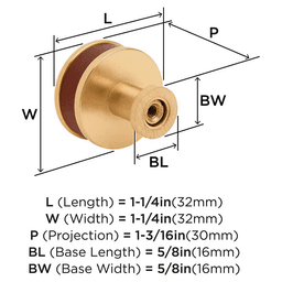 32mm Fairlane Cabinet Knob, Brown Leather/Champagne Bronze Alt 1 - Image