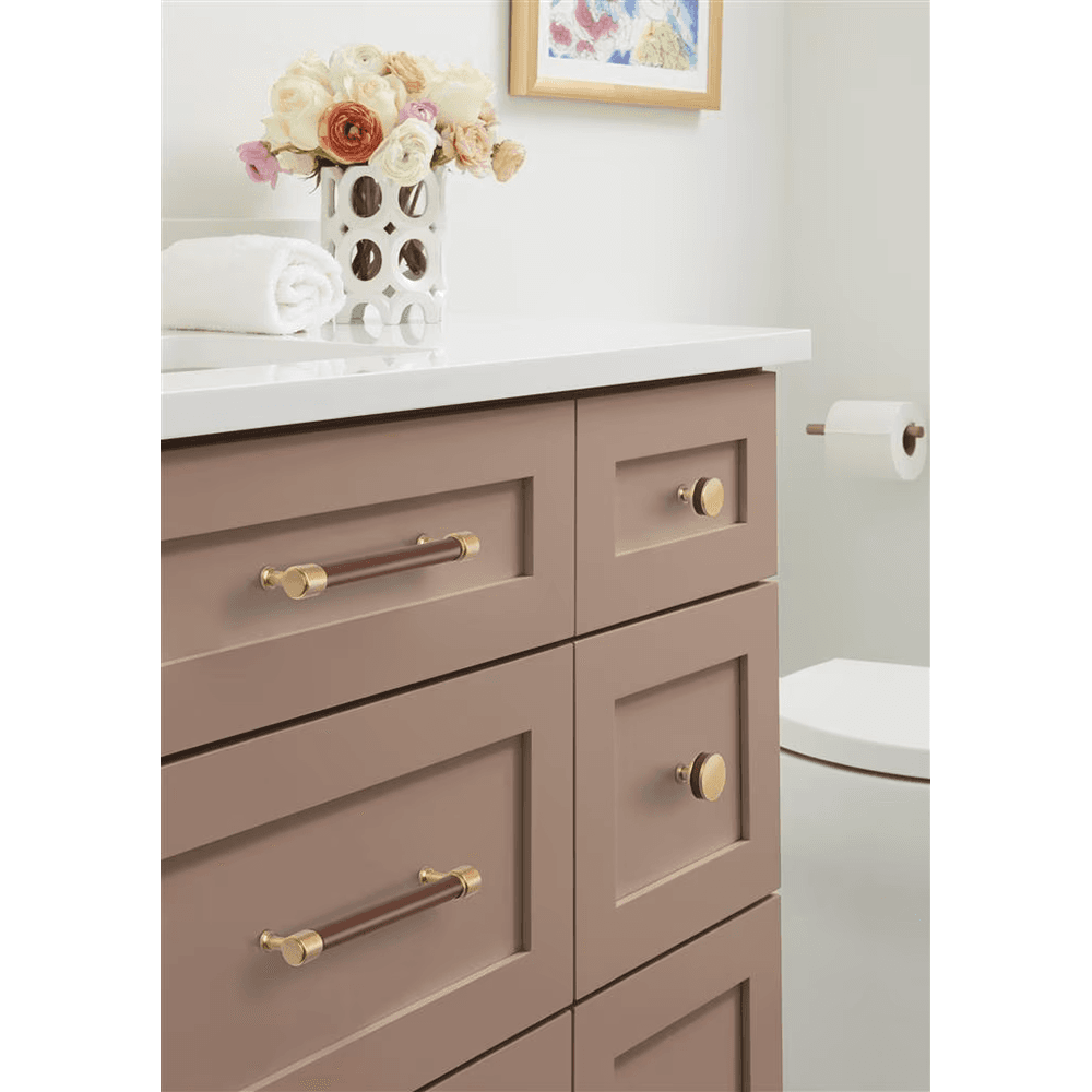 32mm Fairlane Cabinet Knob, Brown Leather/Champagne Bronze Alt 4 - Image