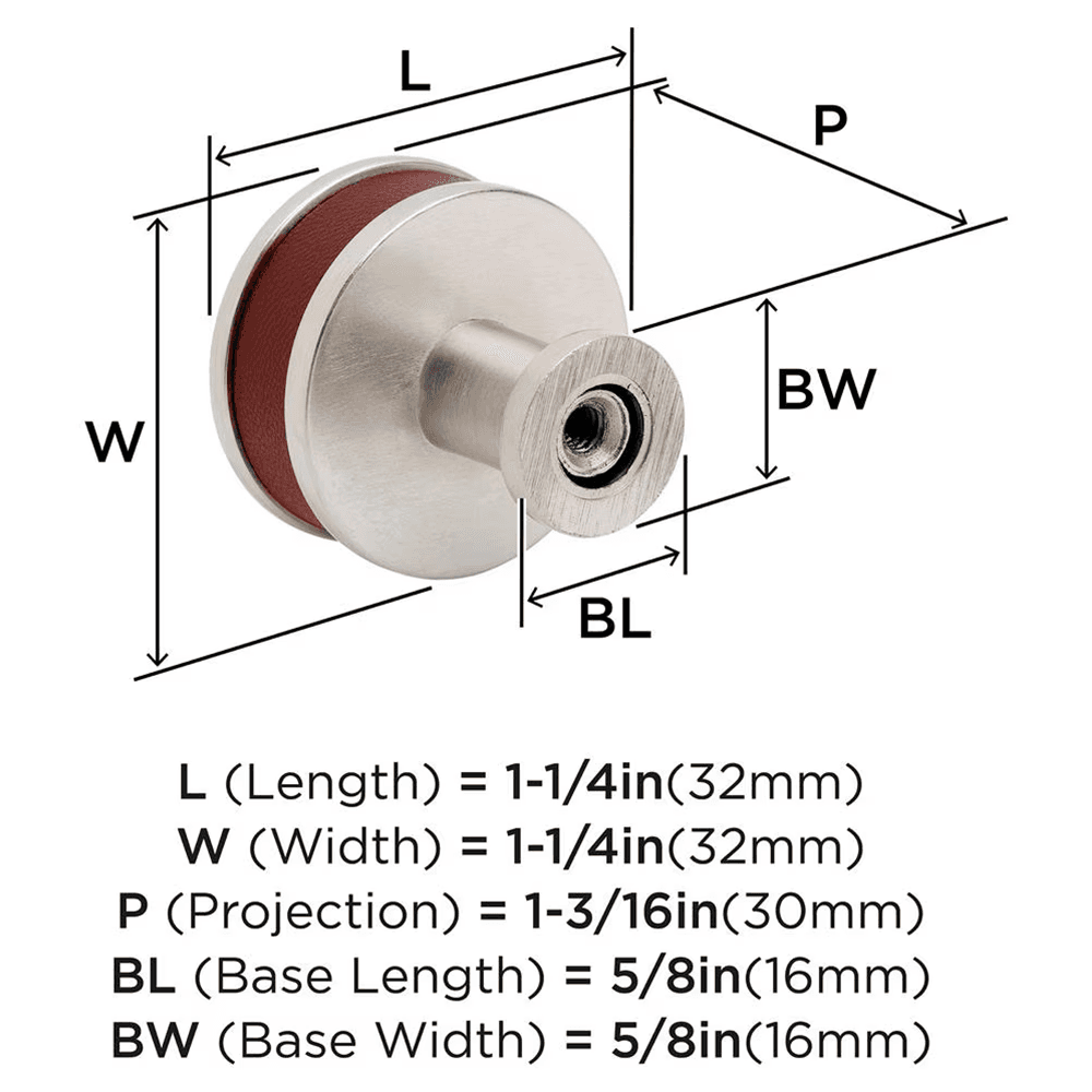 32mm Fairlane Cabinet Knob, Brown Leather/Satin Nickel Alt 1 - Image