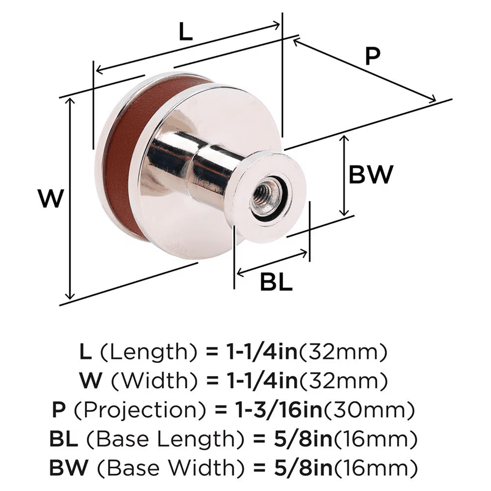 32mm Fairlane Cabinet Knob, Brown Leather/Polished Nickel Alt 1 - Image