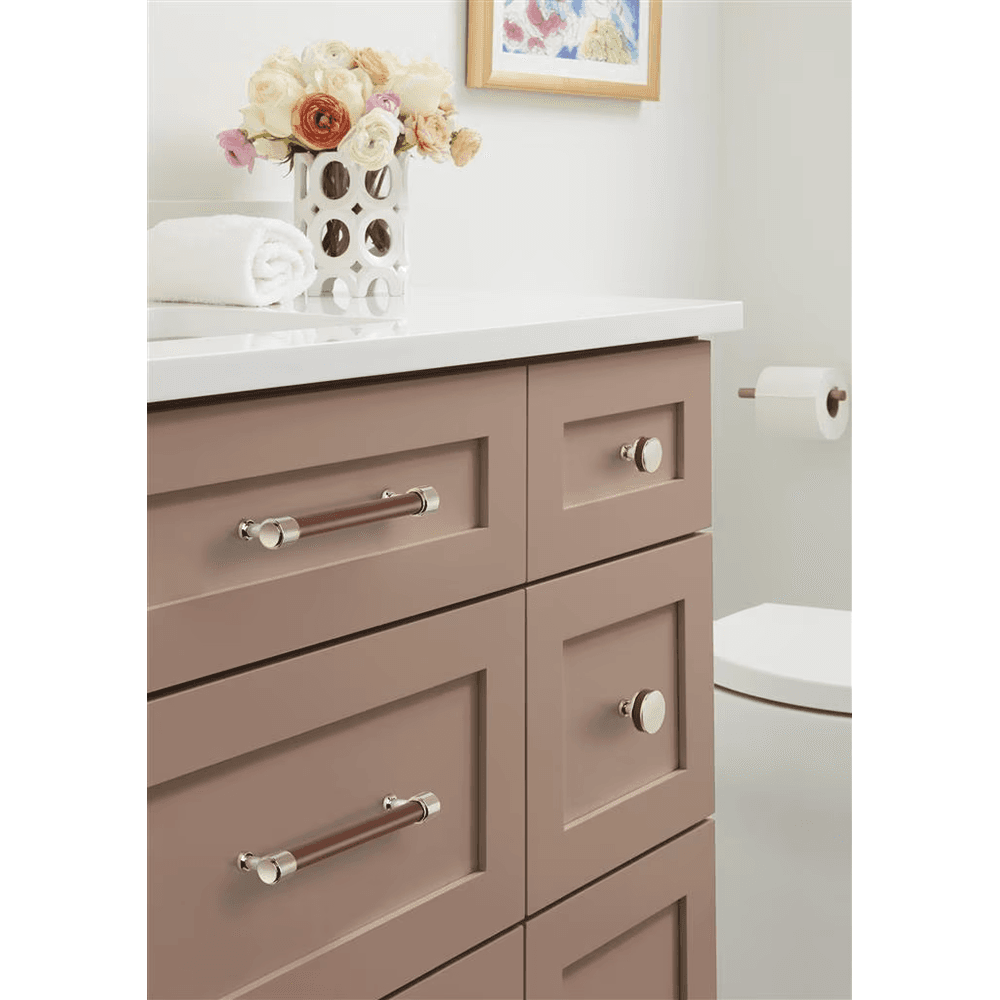 32mm Fairlane Cabinet Knob, Brown Leather/Polished Nickel Alt 4 - Image