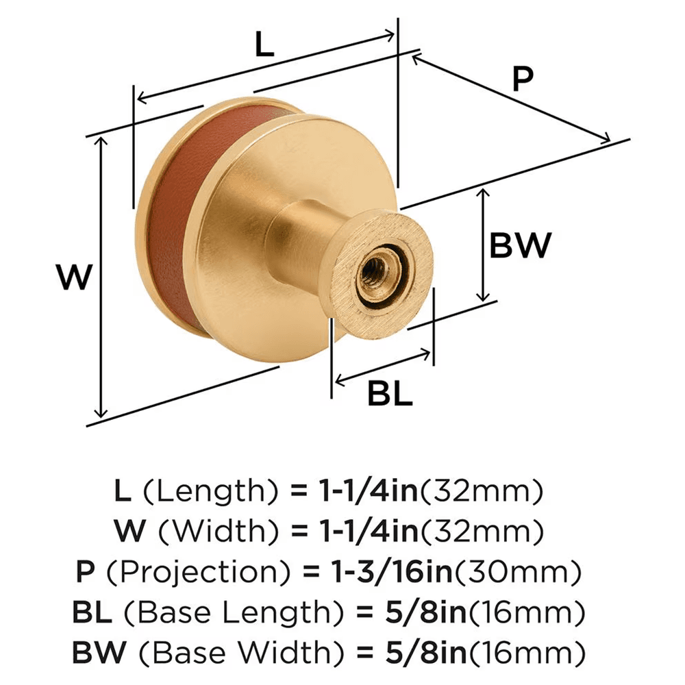 32mm Fairlane Cabinet Knob, Cognac Leather/Champagne Bronze Alt 1 - Image