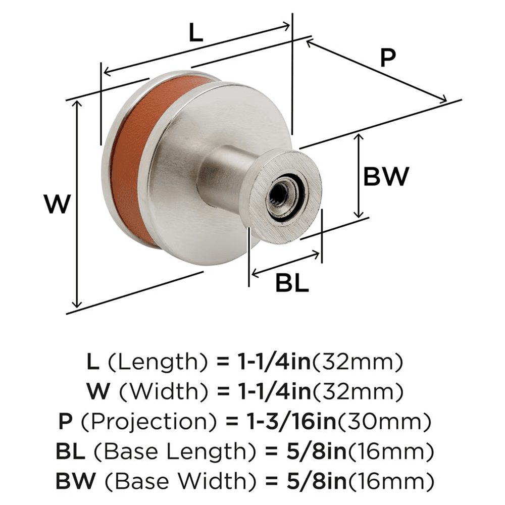 32mm Fairlane Cabinet Knob, Cognac Leather/Satin Nickel Alt 1 - Image