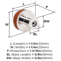 32mm Fairlane Cabinet Knob, Cognac Leather/Polished Nickel Alt 1 - Image