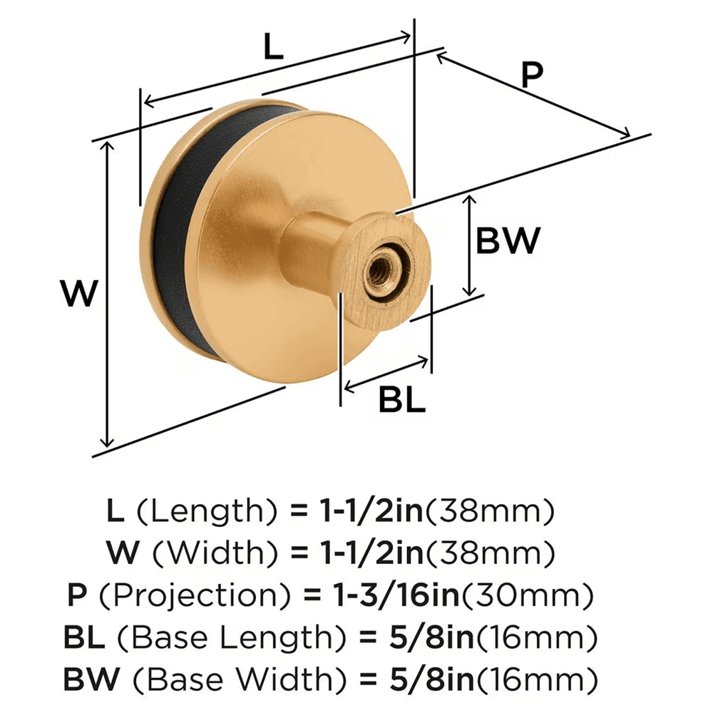 38mm Fairlane Cabinet Knob, Black Leather/Champagne Bronze Alt 1 - Image