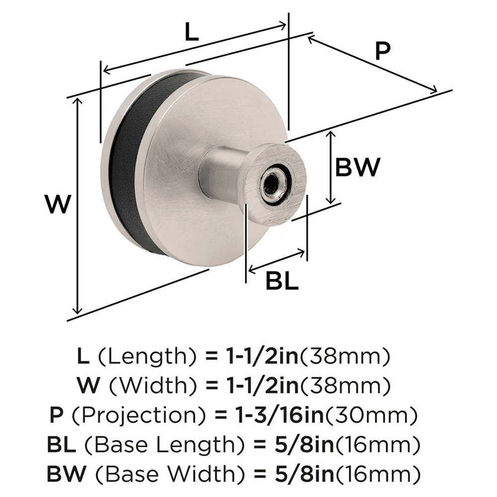 38mm Fairlane Cabinet Knob, Black Leather/Satin Nickel Alt 1 - Image