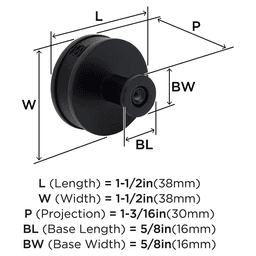38mm Fairlane Cabinet Knob, Black Leather/Matte Black Alt 1 - Image