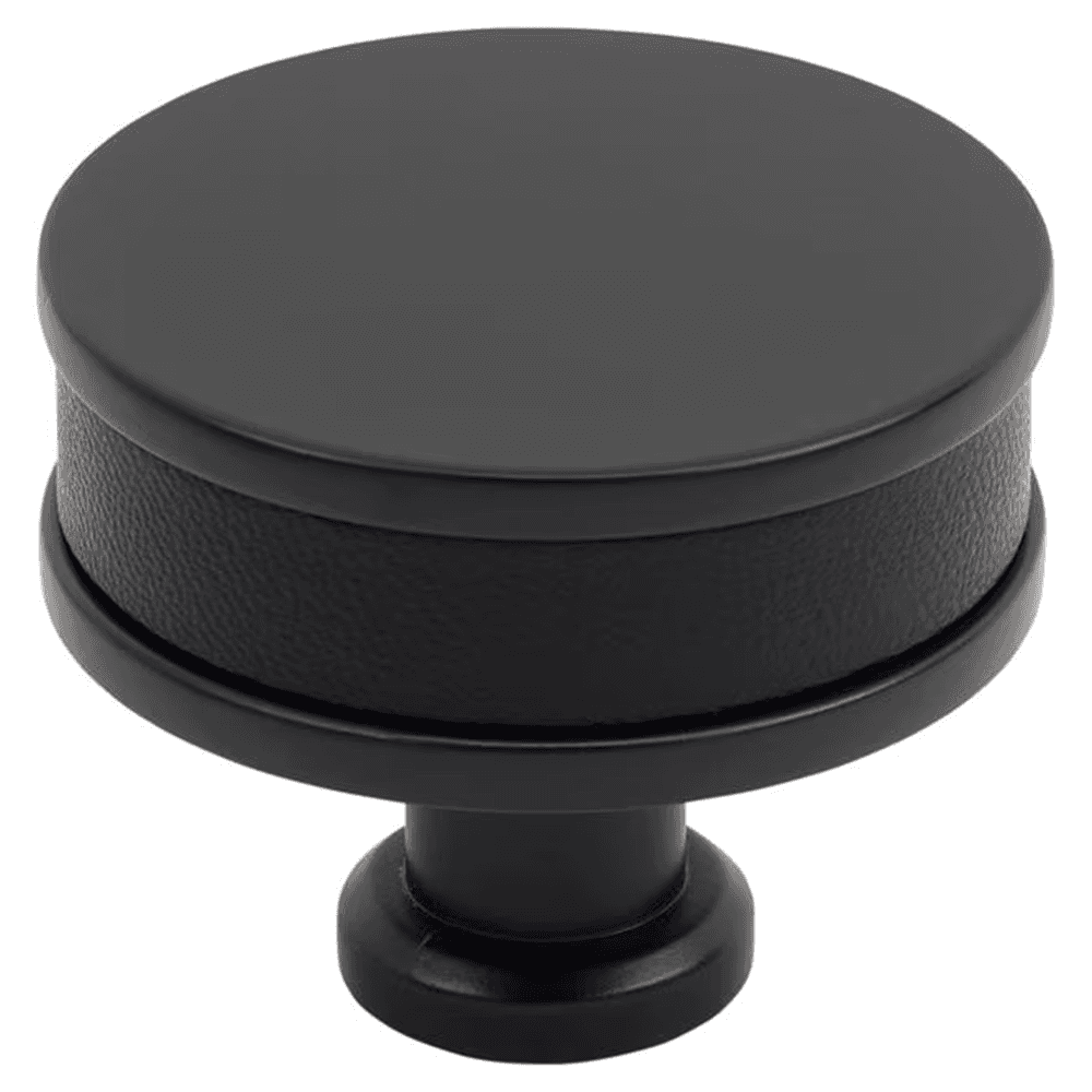 38mm Fairlane Cabinet Knob, Black Leather/Matte Black Main - Image