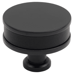38mm Fairlane Cabinet Knob, Black Leather/Matte Black Main - Image