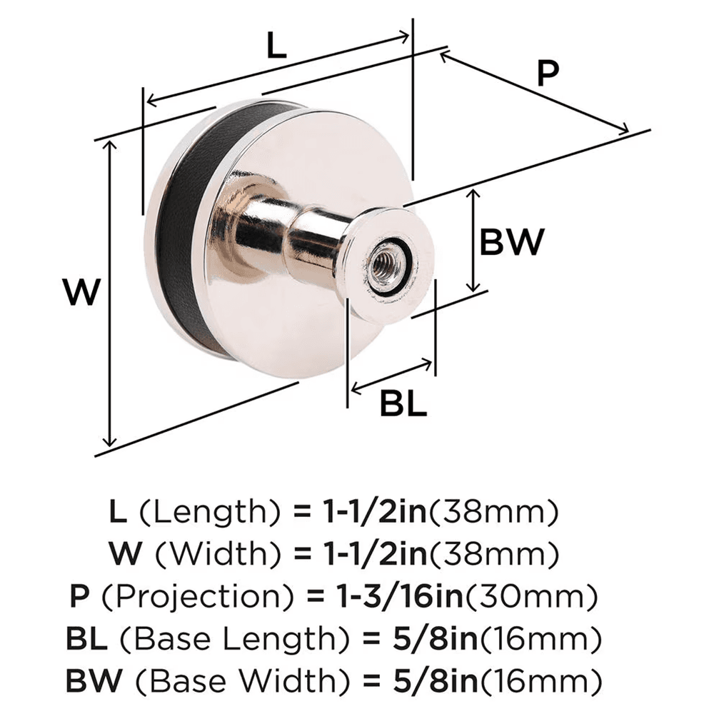 38mm Fairlane Cabinet Knob, Black Leather/Polished Nickel Alt 1 - Image