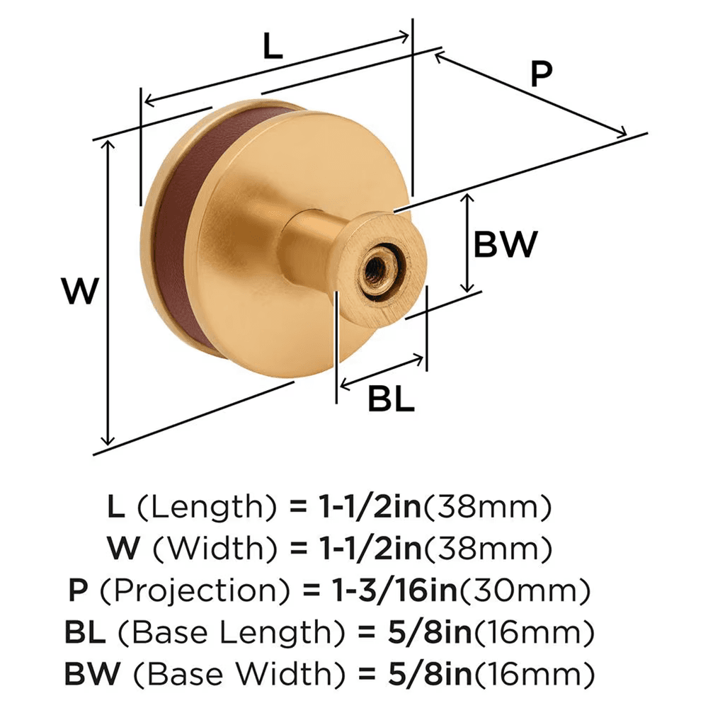 38mm Fairlane Cabinet Knob, Brown Leather/Champagne Bronze Alt 1 - Image
